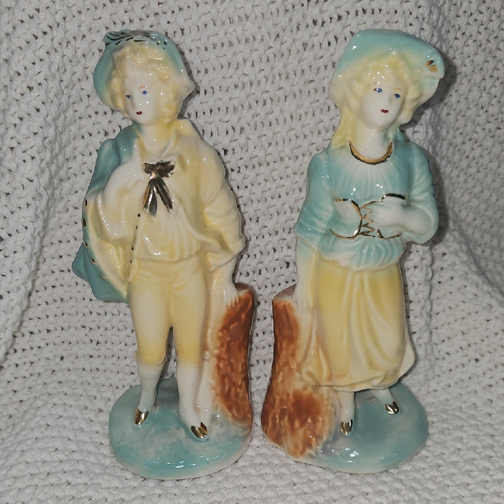 Stafford Ceramic Figurines in Cream and Blue